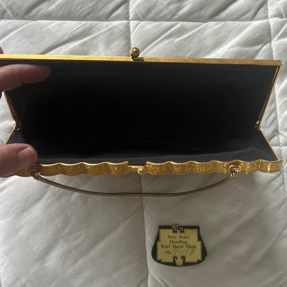 Vintage Petit Point Handmade Floral Tapestry Clutch with Gold Chain - Picture 3 of 8